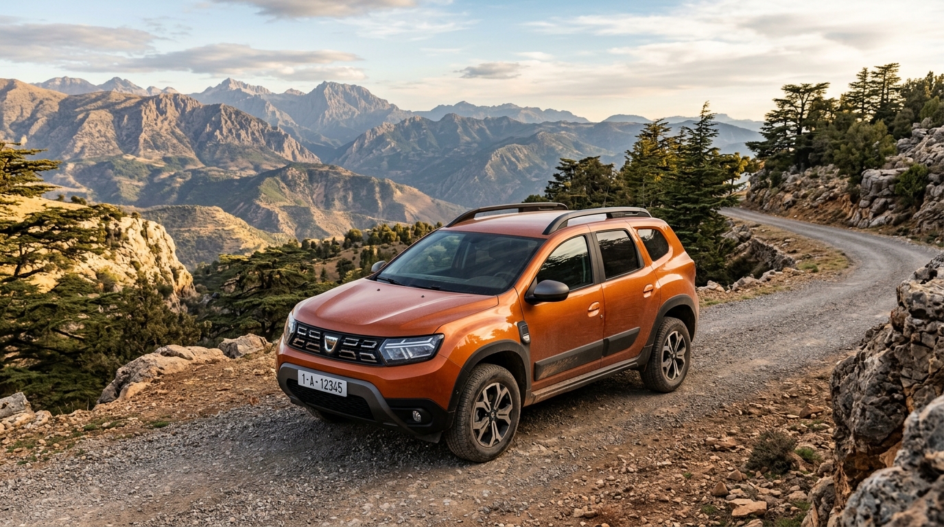 Dacia Duster traversant un paysage montagneux du Moyen Atlas marocain